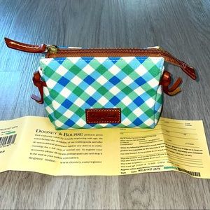 NWT Dooney & Bourke Blue and Green Gingham Cosmetic Bag